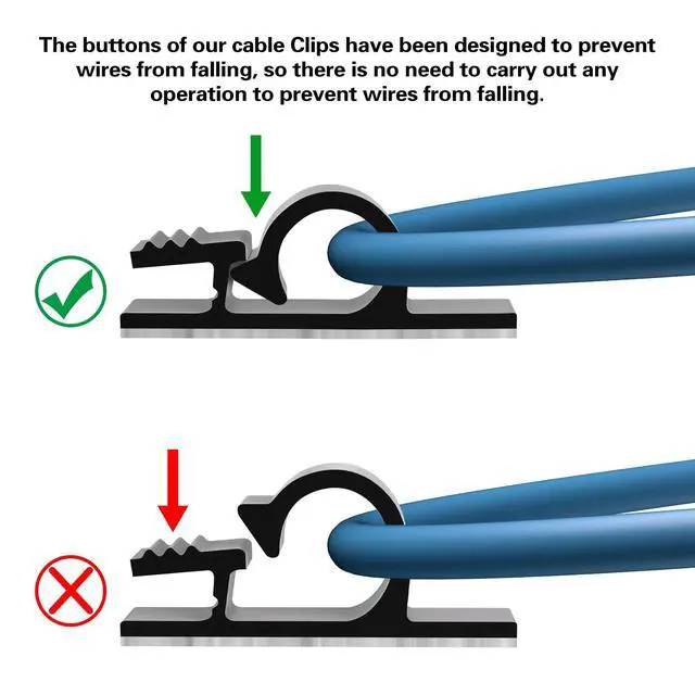 Alt view image 3 of 7 - 100pcs Adhesive Cable Wire Clips Black, Outdoor Cable Management Wire Organizer Cord Holder for Under Desk, Car, Wall, TV PC Ethernet Cable