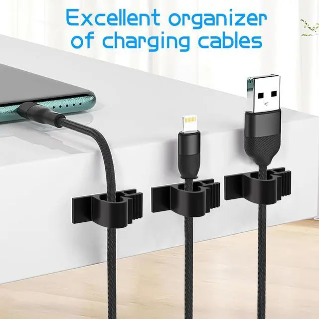Alt view image 5 of 7 - 100pcs Adhesive Cable Wire Clips Black, Outdoor Cable Management Wire Organizer Cord Holder for Under Desk, Car, Wall, TV PC Ethernet Cable