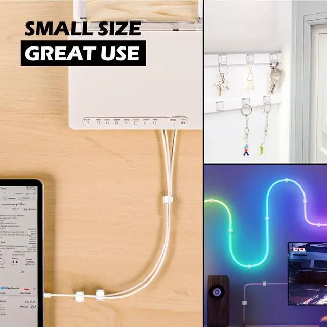 Alt view image 2 of 6 - Flat Ethernet Cable Clips, 60 PCS Adhesive Wire Clips, Clear | Flat Cord Clips Small Cable Holder Management for Wall Ethernet Network Cord Organizer, Decoration Fairy Light Sticky Hooks