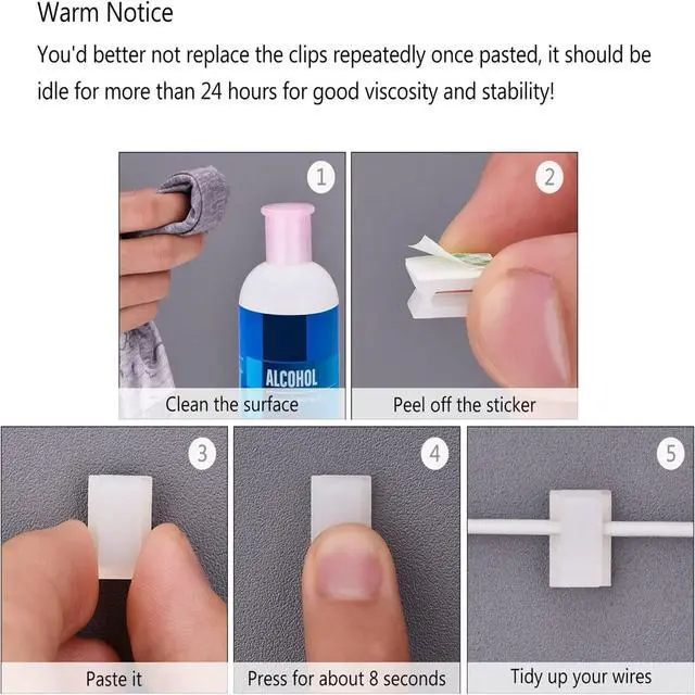 Alt view image 5 of 7 - 100 Pcs Adhesive Cable Clips Wire Clips Management Wire Cable Holder Clamps Tie Cord Holder for Car Outdoor Wall String Lights Desk Home Office(Small, White)
