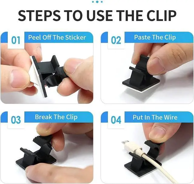 Alt view image 4 of 7 - 30 Pcs Black Clips Self Adhesive Backed Nylon Wire Adjustable Cable Clips Adhesive Cable Management Drop Wire Holder | Nylon Self Adhesive Cable Clips Cord Organizer for Desk,Wall