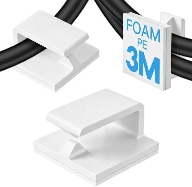 Main image of 50Pcs Small White Adhesive Cable Clips, Wall Cable Clips, Cord Clips for Wires on wall, Ethernet Cable Clips, Wire Clips for Cords