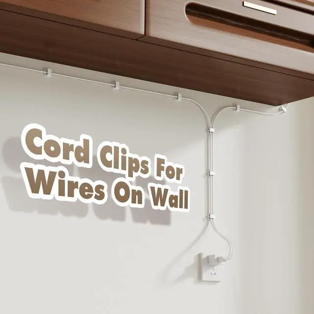 Alt view image 3 of 7 - 50Pcs Small White Adhesive Cable Clips, Wall Cable Clips, Cord Clips for Wires on wall, Ethernet Cable Clips, Wire Clips for Cords