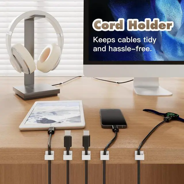 Alt view image 4 of 7 - 50Pcs Small White Adhesive Cable Clips, Wall Cable Clips, Cord Clips for Wires on wall, Ethernet Cable Clips, Wire Clips for Cords