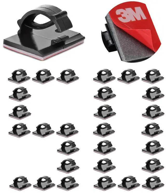 Main image of Cable Clips Self with 3M Adhesive Cord Organizer Hooks for Office Home Car | Wire Holder Clamp Management Strong Sticky for Desk Car Dash Cam Tables Wall Outdoor String Lights, Black 50pcs