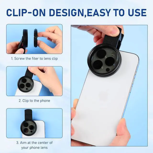 Alt view image 4 of 7 - 52mm Clip-on CPL Phone Camera Filter Kit, Circular Polarizer Filter, CPL Polarizer Phone Camera Lens Filter for iPhone Samsung/Android Smartphones