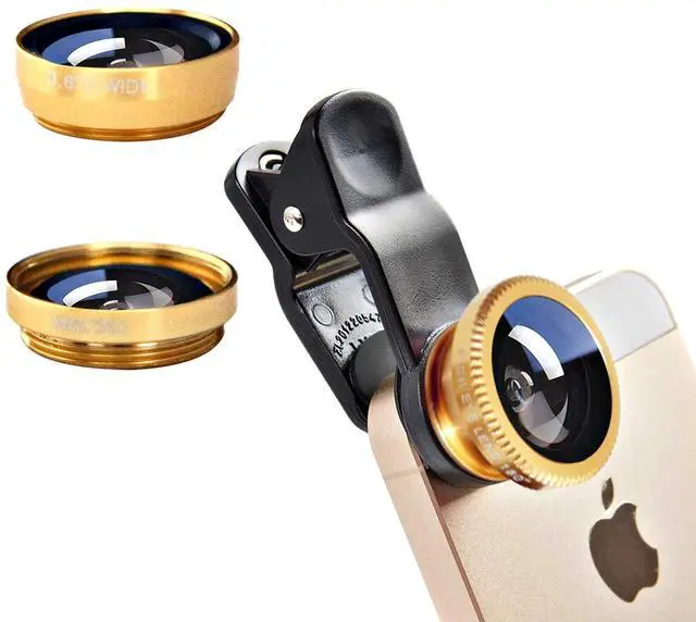 Main image of 3 in 1 Cell Phone Camera Lens Kit Wide Angle Macro Fisheye Lens Universal(Gold)
