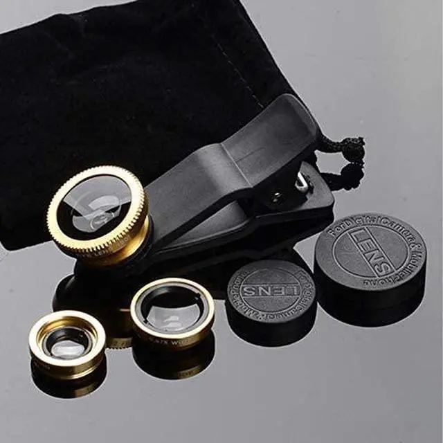 Alt view image 7 of 7 - 3 in 1 Cell Phone Camera Lens Kit Wide Angle Macro Fisheye Lens Universal(Gold)