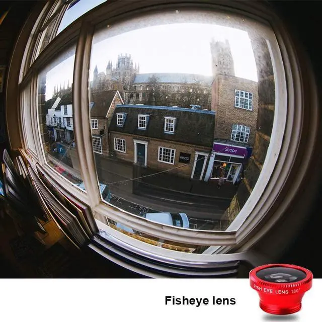 Alt view image 5 of 7 - 3 in 1 Cell Phone Camera Lens Kit Wide Angle Macro Fisheye Lens Universal (Red)