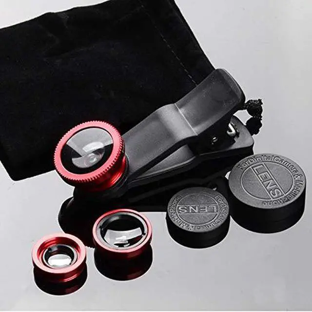 Alt view image 7 of 7 - 3 in 1 Cell Phone Camera Lens Kit Wide Angle Macro Fisheye Lens Universal (Red)