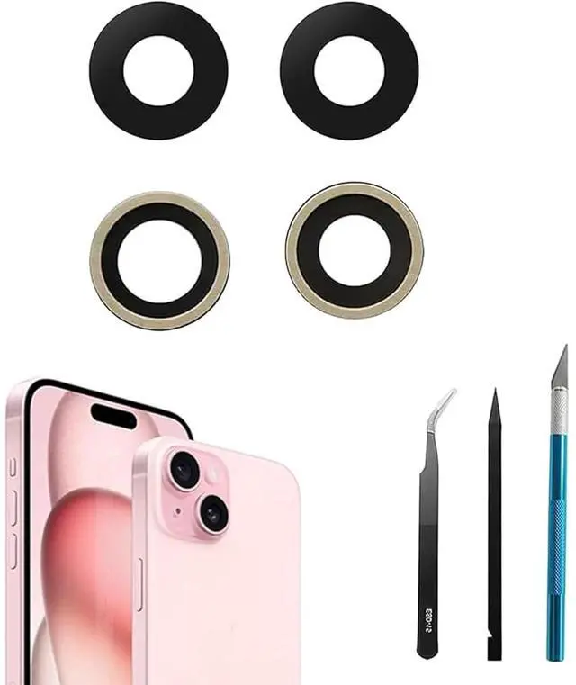 Main image of 2pcs/Set 15 Plus Camera Lens Replacement for iPhone 15 Camera Lens Rear Glass Replacement with Pre-Installed Adhesive + Repair Tool Kit, Anti-Lens Scratch & Waterproof