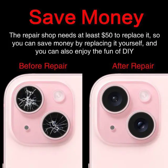 Alt view image 5 of 7 - Back Rear Camera Lens Glass Replacement for iPhone 15 6.1 inch and 15 Plus 6.7 inch with Pre-Installed Adhesive, Back Lens Glass with Installation Manual + Repair Tool Set