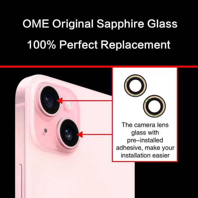 Alt view image 4 of 7 - Back Rear Camera Lens Glass Replacement for iPhone 15 6.1 inch and 15 Plus 6.7 inch with Pre-Installed Adhesive, Back Lens Glass with Installation Manual + Repair Tool Set