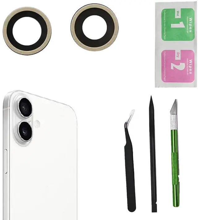 Main image of 2pcs/Set Back Rear Camera Lens Glass Replacement for iPhone 16 Plus Camera Lens Replacement with pre-Installed Adhesive and Reparing Toolkits