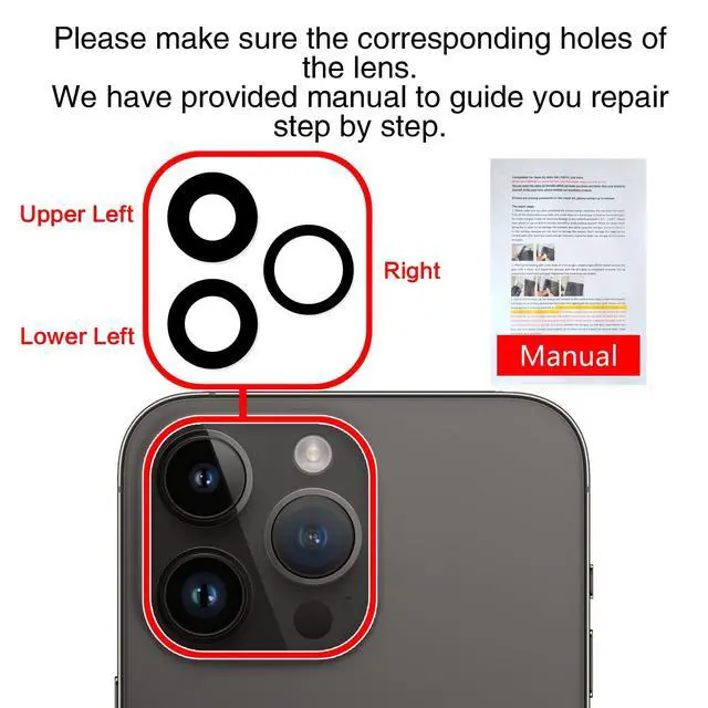 Alt view image 6 of 7 - Back Rear Camera Lens Glass Replacement for iPhone 14 Pro Max 6.7 Inches with Pre-Installed Adhesive, Back Camera Lens Glass kit with Installation Manual + Repair Tool Set