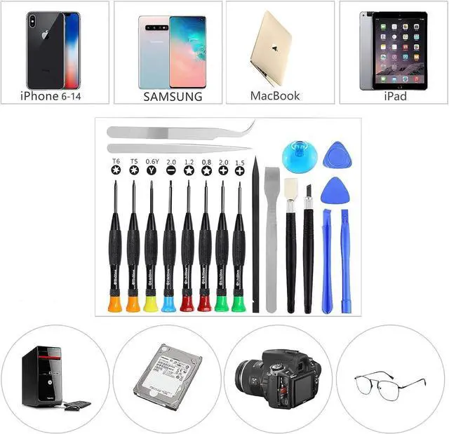 Alt view image 7 of 7 - Screwdriver Set 20 Pieces Phone Repair Tool Small Magnetic Kit with Phillips Pentalobe Torx Opening Pry for iPhone iPad Samsung Phones