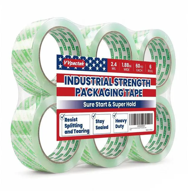 Main image of Packing Tape for Moving Box, 6 Rolls, 1.88" x 60 Yards, 2.4 Mil | for Packaging, Shipping, Mailing, Moving and Storage, Clear, 3" Core, Sure Start, Super Hold, Resists Splitting Tearing