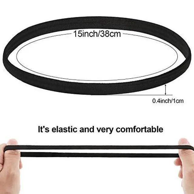 Alt view image 2 of 7 - 24 Pcs Thin Elastic Sports Headbands Black Athletic Hair Bands | Skinny No Crease Soft Non Slip Sweatbands for Men Women Exercise, for Running Football Basketball Soccer Tennis Yoga Workout