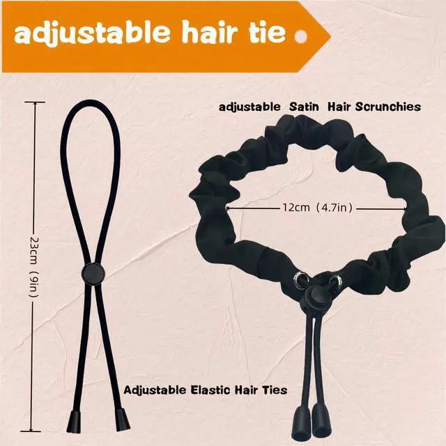 Alt view image 2 of 5 - 6 Pcs Black Large Adjustable Length Satin Hair Ties for Afro Puff, Heavy and Curly Hair, Silk Soft Ponytail Holders - Perfect for Medium to Thick Hair