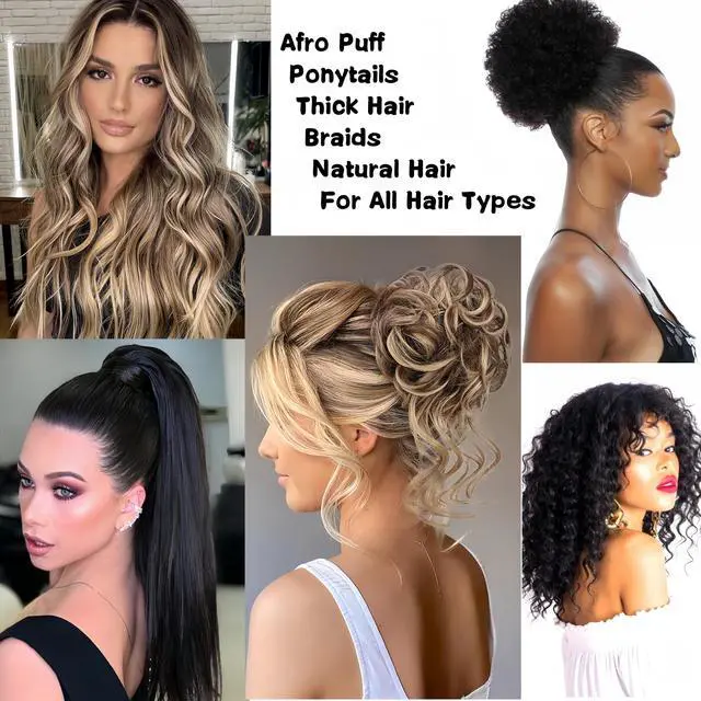 Alt view image 3 of 5 - 6 Pcs Black Large Adjustable Length Satin Hair Ties for Afro Puff, Heavy and Curly Hair, Silk Soft Ponytail Holders - Perfect for Medium to Thick Hair