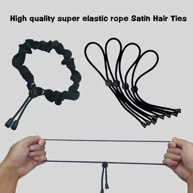 Alt view image 5 of 5 - 6 Pcs Black Large Adjustable Length Satin Hair Ties for Afro Puff, Heavy and Curly Hair, Silk Soft Ponytail Holders - Perfect for Medium to Thick Hair