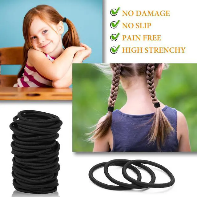 Alt view image 3 of 7 - 180Pcs Black Hair Ties No Damage Value Size Ouchless Elastics Hair Bands Ponytail Holders Rubber Bands Bull Pack For Women Girls or Men
