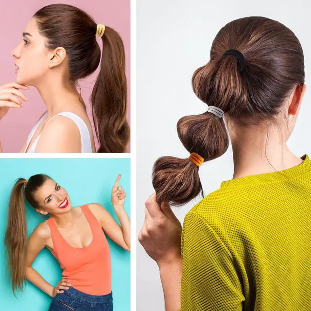 Alt view image 5 of 7 - 180Pcs Black Hair Ties No Damage Value Size Ouchless Elastics Hair Bands Ponytail Holders Rubber Bands Bull Pack For Women Girls or Men