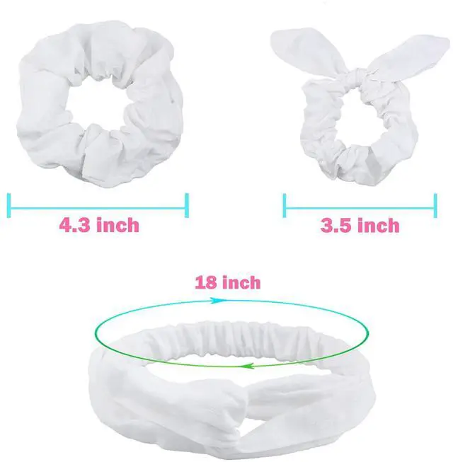 Alt view image 4 of 7 - White Scrunchies for Tie Dye, DIY Cotton Bow Scrunchies, Headbands, 3 Kinds of Party Activities Hair Accessories for Girls and Women, 20 Pieces