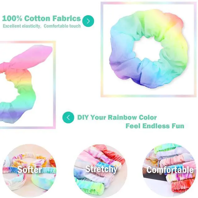 Alt view image 3 of 7 - White Scrunchies for Tie Dye, DIY Cotton Bow Scrunchies, Headbands, 3 Kinds of Party Activities Hair Accessories for Girls and Women, 20 Pieces