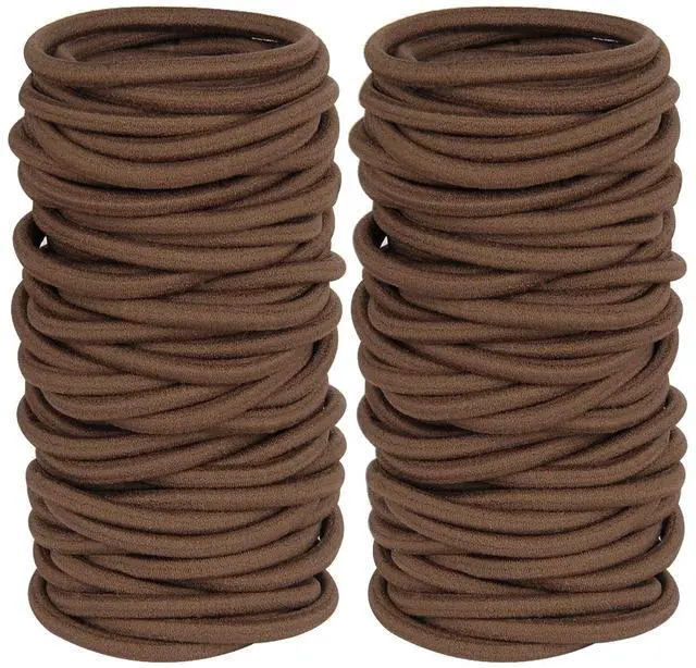 Main image of Hair Ties for Thick Hair, 120 Pack No Damage Elastic Hair Bands, Brown Seamless Ponytail Holders for Women Girls Kids, Strong Stretchy No Crease Hair Elastics for Daily Use (4mm)