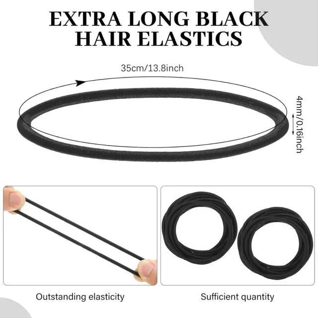 Alt view image 2 of 7 - 20 Pcs Large Stretchy Hair Ties Seamless Ponytail Holder Cotton Black | Cotton Seamless No Damage Elastic Hair Bands for Women, Thick Heavy and Curly Braids, 11 cm in Diameter, 4 mm in Width