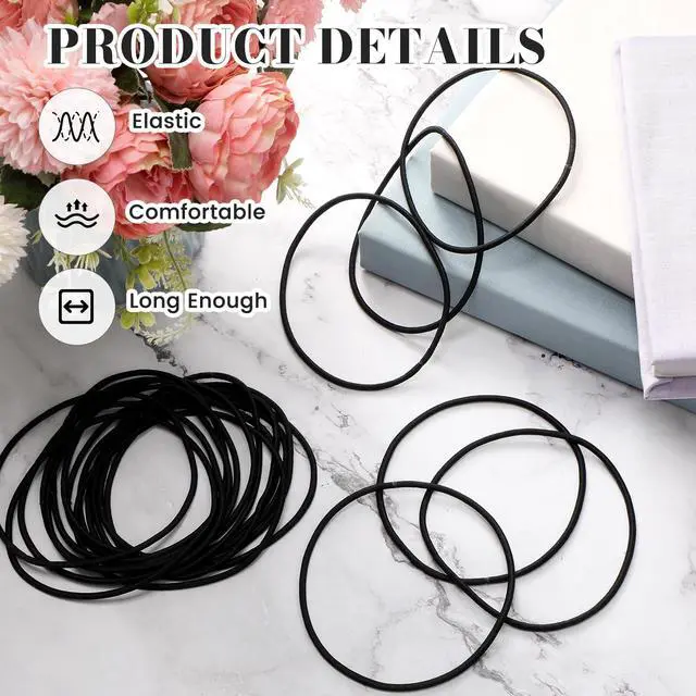 Alt view image 3 of 7 - 20 Pcs Large Stretchy Hair Ties Seamless Ponytail Holder Cotton Black | Cotton Seamless No Damage Elastic Hair Bands for Women, Thick Heavy and Curly Braids, 11 cm in Diameter, 4 mm in Width