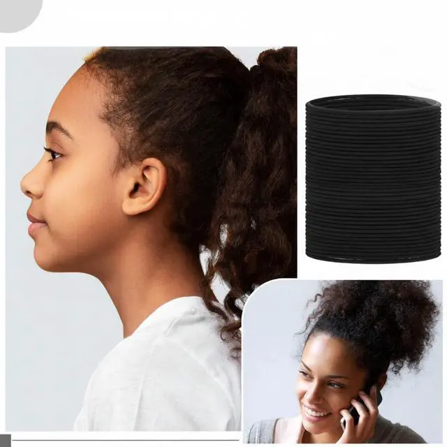 Alt view image 4 of 7 - 20 Pcs Large Stretchy Hair Ties Seamless Ponytail Holder Cotton Black | Cotton Seamless No Damage Elastic Hair Bands for Women, Thick Heavy and Curly Braids, 11 cm in Diameter, 4 mm in Width