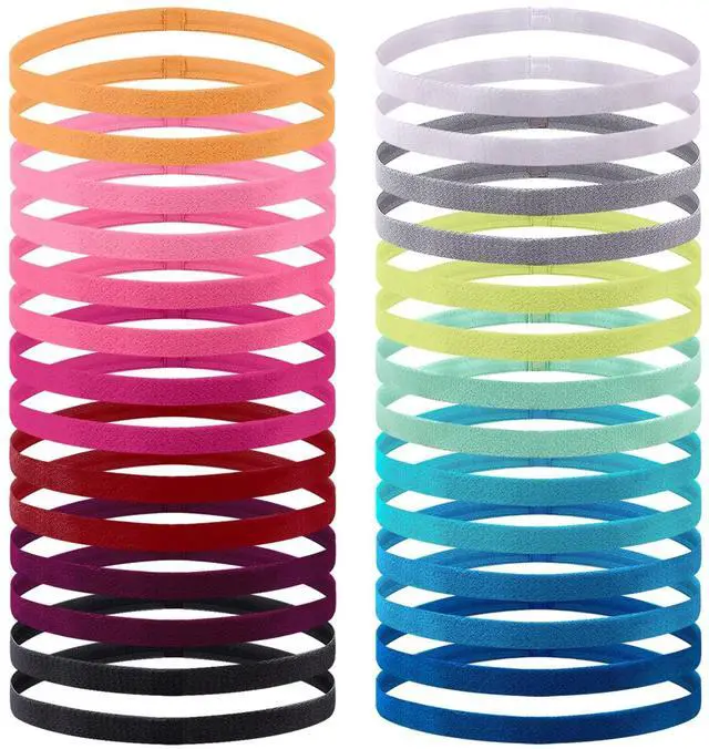 Main image of 28 Pcs Elastic Headbands for Women Men Girl Non Slip Sports Headband | Colorful Thin Workout Grip Elastic Sport Headbands, 14 Colors