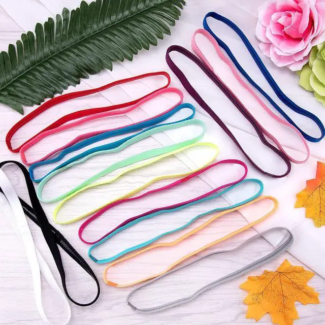 Alt view image 4 of 7 - 28 Pcs Elastic Headbands for Women Men Girl Non Slip Sports Headband | Colorful Thin Workout Grip Elastic Sport Headbands, 14 Colors