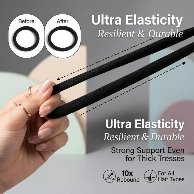 Alt view image 2 of 7 - Black Hair Ties No Damage No Pull 100PCS Extra Thick Elastics Hair Bands Large Ponytail Holders for Women Girls Thick Heavy Curly Hair