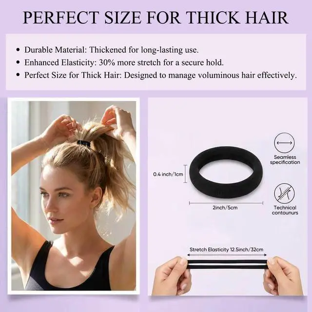 Alt view image 3 of 7 - Black Hair Ties No Damage No Pull 100PCS Extra Thick Elastics Hair Bands Large Ponytail Holders for Women Girls Thick Heavy Curly Hair