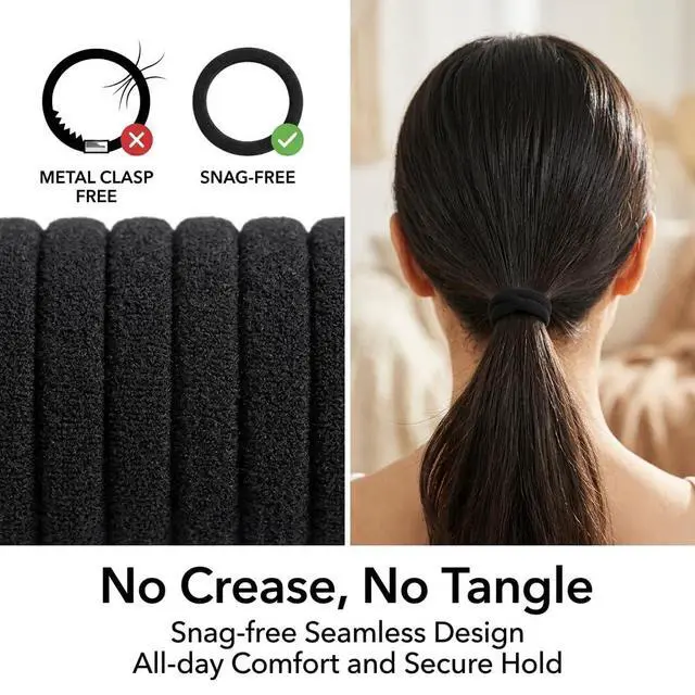 Alt view image 4 of 7 - Black Hair Ties No Damage No Pull 100PCS Extra Thick Elastics Hair Bands Large Ponytail Holders for Women Girls Thick Heavy Curly Hair
