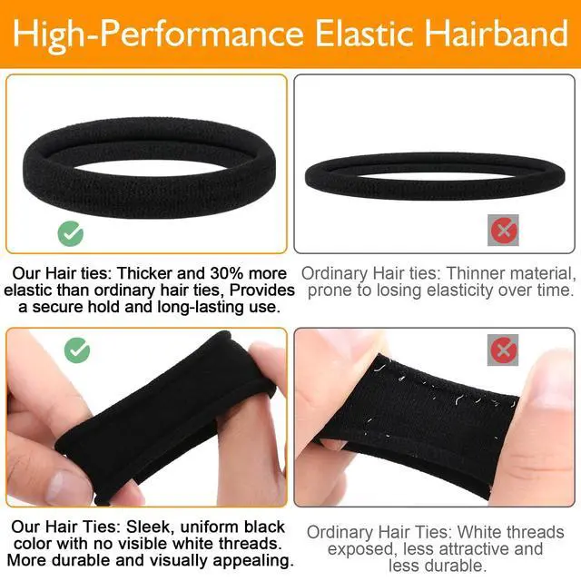 Alt view image 5 of 7 - Black Hair Ties No Damage No Pull 100PCS Extra Thick Elastics Hair Bands Large Ponytail Holders for Women Girls Thick Heavy Curly Hair