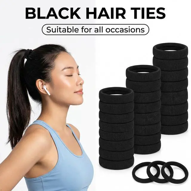 Alt view image 6 of 7 - Black Hair Ties No Damage No Pull 100PCS Extra Thick Elastics Hair Bands Large Ponytail Holders for Women Girls Thick Heavy Curly Hair