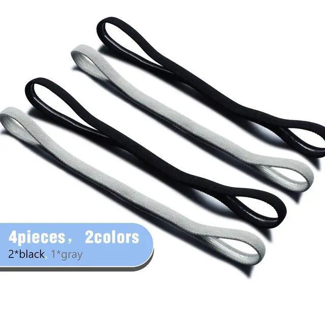 Alt view image 2 of 7 - 4 Pcs Non-Slip Elastic Sport Headbands, Black, Gray | Thin Soccer Headbands for Boys, Thick Elastic Headbands Men, Elastic Silicone Grip Exercise Hair and Sweatbands for Yoga