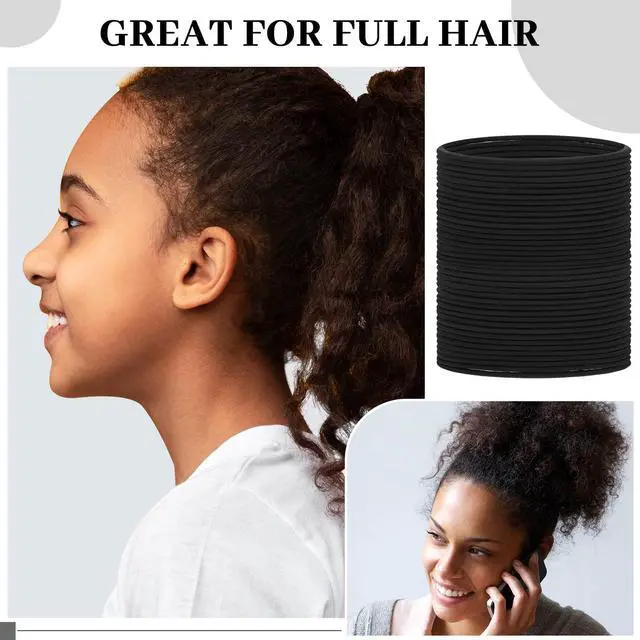 Alt view image 3 of 6 - 80 Count XL Hair Ties Extra Long Elastic No Metal,Black | For Thick Curly Hair Ponytails, Extra Large Scrunchies Style Bands, No Metal Elastic Accessories for Women Daily Use