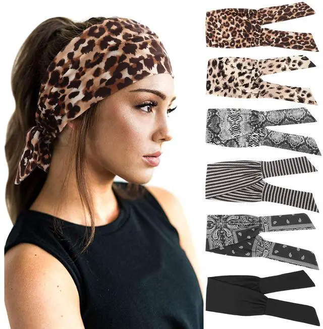 Main image of 6 PCS Adjustable Headbands for Women Knotted Headbands Elastic Non-Slip Fashion Hair Bands for Workout Sports Running Yoga