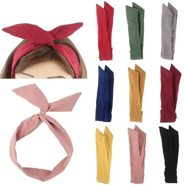 Main image of Solid Color Wire headbands for Women with Rabbit ears Bow Headband, Twist Wired Headbands,Yoga Sports Head Wraps Hair Accessory,Pack of 9