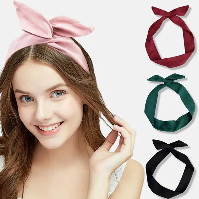 Alt view image 3 of 6 - Solid Color Wire headbands for Women with Rabbit ears Bow Headband, Twist Wired Headbands,Yoga Sports Head Wraps Hair Accessory,Pack of 9