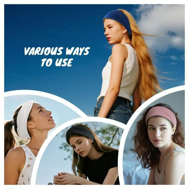 Alt view image 5 of 6 - Headbands for Women, Non Silp Wide Hair Bands, Elastic Thick Head Bands, Stretchy Soft Sports Sweat Bands for Spa Workout Running Gym, Twist Knotted Cotton Cloth Turban Hair Accessories 6Pcs