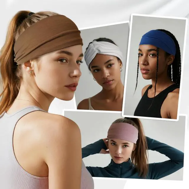 Alt view image 6 of 6 - Headbands for Women, Non Silp Wide Hair Bands, Elastic Thick Head Bands, Stretchy Soft Sports Sweat Bands for Spa Workout Running Gym, Twist Knotted Cotton Cloth Turban Hair Accessories 6Pcs