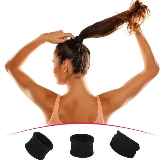 Alt view image 5 of 6 - 20 Pieces Large Cotton Stretch Hair Ties Bands Rope Ponytail Holders Headband for Thick Heavy or Curly Hair, 6.5 cm in Diameter (Black)