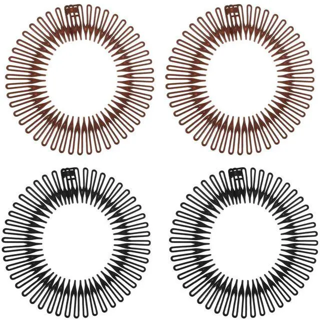 Main image of 4PCS Flexible Headbands,Circular Stretch Comb Headband Zig Zag Plastic Circle Headbands Plastic Black Brown Circle Spring Headband Flexible Hair Wrap Holder Hairs Comb for Women Hair Accessories