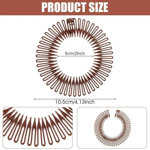 Alt view image 2 of 6 - 4PCS Flexible Headbands,Circular Stretch Comb Headband Zig Zag Plastic Circle Headbands Plastic Black Brown Circle Spring Headband Flexible Hair Wrap Holder Hairs Comb for Women Hair Accessories